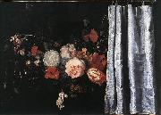 Adriaen van der Spelt, Flower Still-Life with Curtain